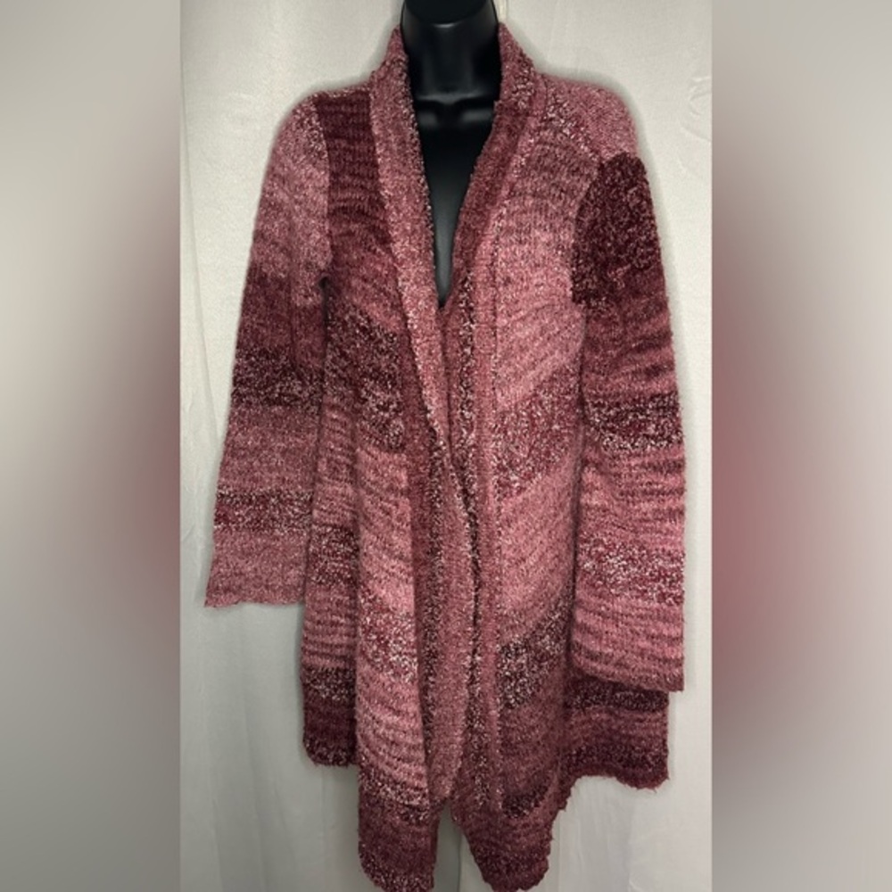 Prana Chunky Open Cardigan in Dusky Rose and Wine Ombre